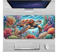 Gaming Mouse Mat Coral Turtle, Large Mouse Pad 900x400mm Thickness 3MM, Improved Precision and Speed, Non-Slip Base Mousepad with Stitched Edges for Gaming, Office & Home