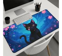 Gaming Mouse Mat Flower Black Cat, Large Mouse Pad 700x400mm Thickness 2MM, Improved Precision and Speed, Non-Slip Base Mousepad with Stitched Edges for Gaming, Office & Home