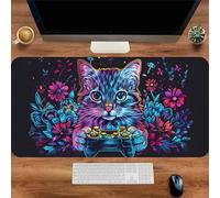 Gaming Mouse Mat Flower Cat, Large Mouse Pad 900x300mm Thickness 3MM, Improved Precision and Speed, Non-Slip Base Mousepad with Stitched Edges for Gaming, Office & Home
