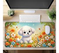 Gaming Mouse Mat Flower Dog, Large Mouse Pad 700x300mm Thickness 3MM, Improved Precision and Speed, Non-Slip Base Mousepad with Stitched Edges for Gaming, Office & Home
