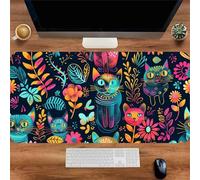 Gaming Mouse Mat Leaf Cat, Large Mouse Pad 900x300mm Thickness 2MM, Improved Precision and Speed, Non-Slip Base Mousepad with Stitched Edges for Gaming, Office & Home