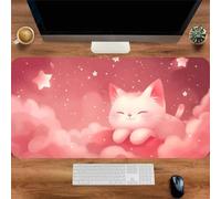 Gaming Mouse Mat Pink Cat, Large Mouse Pad 600x300mm Thickness 2MM, Improved Precision and Speed, Non-Slip Base Mousepad with Stitched Edges for Gaming, Office & Home