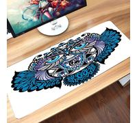 Gaming Mouse Mat, Rubber Base, Tribal, Owl, Bird, Animal with Paisley Tattoo Des