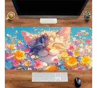Gaming Mouse Mat Smiling Cat, Large Mouse Pad 900x300mm Thickness 3MM, Improved Precision and Speed, Non-Slip Base Mousepad with Stitched Edges for Gaming, Office & Home