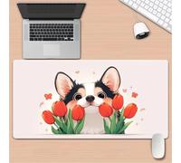 Gaming Mouse Mat Tulip Dog, Large Mouse Pad 600x400mm Thickness 2MM, Improved Precision and Speed, Non-Slip Base Mousepad with Stitched Edges for Gaming, Office & Home