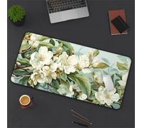 Gaming Mouse Mat White Flower, Large Mouse Pad 700x300mm Thickness 3MM, Improved Precision and Speed, Non-Slip Base Mousepad with Stitched Edges for Gaming, Office & Home