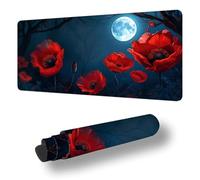 Gaming Mouse Pad Moon Desk Mat Large 39.4x19.7 inch Poppy Mouse Mat, Extended Mousepad with Anti-Slip Rubber Base Stitched Edges Keyboard Desk Pad for Home Office Decor, Gifts for Women S-10500