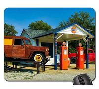 Gaming Mousepad, Station-Service Vintage Antique Nostalgie Pompes Essence Gamer Mouse Pad Antidérapante Tapis De Souris Optimisé sous Main Bureau pour Pc Professionnels Ordinateur 25X30Cm