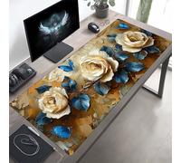 Gaming Tapis de Souris Bleu Fleur, Grand Tapis de Souris XXL 140 x 60 cm, Mouse Pad pour Clavier et Bureau, avec Bords Surpiqués et Dos Antidérapant, for Gamer Gaming Accessoire PjY1979 7-3