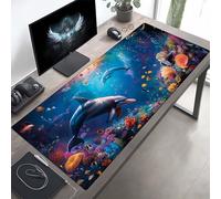 Gaming Tapis de Souris Dauphin Bleu, Grand Tapis de Souris XXL 800x300x3mm, Mouse Pad pour Clavier et Bureau, avec Bords Surpiqués et Dos Antidérapant, for Gamer Gaming Accessoire PjY903 D-G