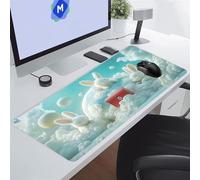 Gaming Tapis de Souris XXL Lapins Blancs Mignons Grand Tapis de Souris 700x400x2 mm avec Base en Caoutchouc Antidérapante et Bords Cousus Tapis de Jeu étendu de Bureau pour Gamer, Ordinateur, PC