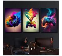 Gaming Wall Art Canvas Color Gamer Controller Gaming Monkey Pop Art Posters And Prints E-sports Room Decor 40x60cmx3 sans cadre