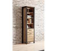 Gamme AKTIA - Mobilier Industriel Bois Naturel & Noir - Ensemble De Meubles Complet Moderne (Buffet, Meuble TV, Vitrine, Table Basse, Table Salon) (L 55 × H 200 × P 40 cm)
