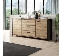 Gamme AKTIA - Mobilier Industriel Bois Naturel & Noir - Ensemble De Meubles Complet Moderne (Buffet, Meuble TV, Vitrine, Table Basse, Table Salon) (L 180 × H 91 × P 41 cm)
