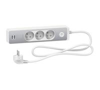 Rallonge multiprise on/off SCHNEIDER ST933U1WA 3 prises - 2P+T - 2 USB - 1,5 m - blanc - finition alu brossé