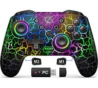 Gammeefy Switch Manettes sans fil Switch Pro pour Nintendo Switch/Lite/OLED, 9 couleurs réglables à distance compatible avec Windows PC/Android/iOS avec récepteur Bluetooth
