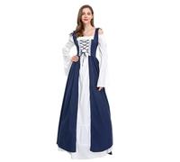 Gammify Robe médiévale pour femme, longue, costume de renaissance victorienne, de princesse, manches trompette, style gothique, Bleu, Taille M