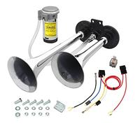 GAMPRO 12V 150db Air klaxon, Chrome Zinc double trompette Air Horn avec compresseur pour tous les véhicules 12V Camions Camions Trains Bateaux Voitures Vans (Argent)