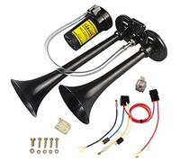 GAMPRO Klaxon à air électrique - Compresseur - Trompette simple - En chrome zinc - Avec compresseur - Pour tous les véhicules 12 V - Camions - Lörries - Trains - Bateaux - Cars Vans - Noir