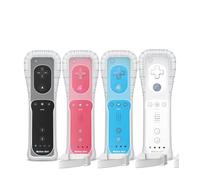 Gamrombo Motion Plus Lot de 4 manettes Wii compatibles avec Wii/Wii U avec étui en silicone et dragonne (blanc, noir, rose, bleu)