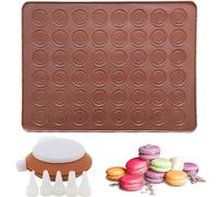 Gamrong Tapis de Cuisson Macarons en Silicone, 48 Capacité Macaron Cuisson Tapis t avec Poche à Douille et 5 Douilles, Anti-adhérent Moule Plaque à Macarons pour Dessert Gâteaux