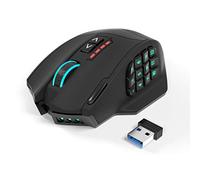 Gamspeed V8 Pro Souris de jeu sans fil RGB MMO, capteur optique 16 000 DPI, technologie de transmission 2,4 GHz, conception ergonomique Palm Grip, éclairage RVB chroma, 16 boutons programmables