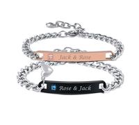 Gamtic 2PCS Bracelets Couple Amoureaux Personalisés - Bracelet Réglable en Cordon Tressé Acier Inoxydable Zircon Cristal Bracelet avec Gravure Bracelets d'Amitié (Personnalisé-Argent&Argent)
