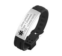 Gamtic Bracelet d'urgence Alerte Médicale Personnalisé - SOS Idendification Maladie Contact Urgent, Silicone Etanche Réglable pour Femme Homme