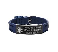 Gamtic Bracelet d'Urgence Alerte Médicale Personnalisé - SOS Identification Maladie Contact Urgent en Silicone Etanche et Réglable pour Femme Homme