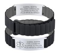 Gamtic Bracelet Medical Personnalisé pour Femme - ID Bracelet Sécurité SOS Urgent Alert, Imperméable Bracelets de Sport Fiteness Magnétique Bande Silicone Reglable Pour Homme Ados (Gris)