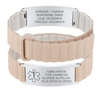 Gamtic Bracelet Medical Personnalisé pour Femme - ID Bracelet Sécurité SOS Urgent Alert, Imperméable Bracelets de Sport Fiteness Magnétique Bande Silicone Reglable Pour Homme Ados (Beige)