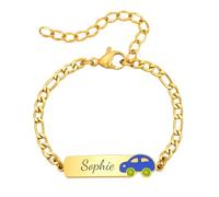Gamtic Bracelet Personnalisé Filles Enfant Bébé, Bracelet Prénom Mignon Chaîne Figaro Réglable Bracelet Enfants Bracelet Garçon Bracelet Fille Bracelet Bébé Bracelets Cadeaux De Baptême (5.Voiture)
