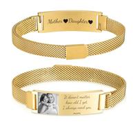 Gamtic Bracelet Personnalisé Photo Femme Homme - Cadeau Fête de Mère/Fête de Père, Bracelet Papa Maman Famille Couple BFF Amitié Cadeaux Saint-Valentin Anniveraire (Or (1.4cm Large))