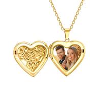 Gamtic Coeur Collier Femme Photo Personnalisé - Collier Personnalisé Photo Rond Projection Secret Cachée, Bijoux Or Cadeau Femme Pendentif Locked Photo Necklace (5.Or)