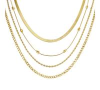 Gamtic Collier Femme Acier inoxydable - 4Pcs Ensemble de Colliers Empilés Chaîne Or 14K - Chaîne Serpent Figaro Réglable Bijoux Tendance Cadeau Femme (NC-1869G-SET)
