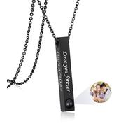 Gamtic Collier Personnalisé Photo Projection - Collier Croix Pendentif Barre Bijoux Personnalisable Avec Image à l'intérieur Cadeau Homme Femme pour Papa Frère Mari Ami Oncle (1.Barre Noir)