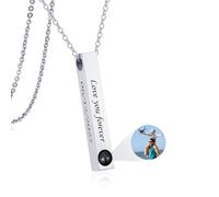 Gamtic Collier Personnalisé Photo Projection - Collier Croix Pendentif Barre Bijoux Personnalisable Avec Image à l'intérieur Cadeau Homme Femme pour Papa Frère Mari Ami Oncle (1.Barre Argent)
