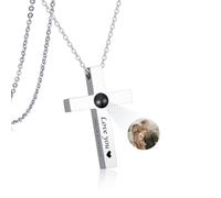 Gamtic Collier Personnalisé Photo Projection - Collier Croix Pendentif Barre Bijoux Personnalisable Avec Image à l'intérieur Cadeau Homme Femme pour Papa Frère Mari Ami Oncle (2.Croix Simple Noir)