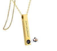 Gamtic Collier Personnalisé Photo Projection - Collier Croix Pendentif Barre Bijoux Personnalisable Avec Image à l'intérieur Cadeau Homme Femme pour Papa Frère Mari Ami Oncle (1.Barre Or)