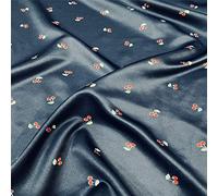 GAMUKAI The Yard Tissu satiné en polyester imprimé pour pyjama, accessoires de couture, textile doux et confortable pour vêtements (bleu marine/cerise)