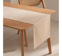 GAMUSI Chemin de table rectangulaire anti-taches imperméable Vichy à carreaux 45 x 170 cm toucher tissu coton respirant et doux, couleur beige