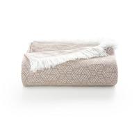 GAMUSI Couvre-lit multi-usages pour lit et canapé, jeté, doux, coton géométrique, 180 x 140 cm, Beige
