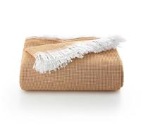 GAMUSI Couvre-lit multifonction pour lit de 135/150 cm et canapé. Plaid Housse de canapé 3 places en coton doux et respirant nid d'abeille - 230 x 280 cm, Moutarde