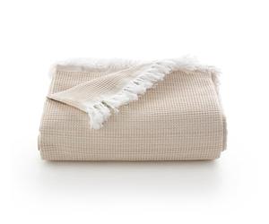 GAMUSI Couvre-lit multifonction pour lit de 135/150 cm et canapé. Plaid Housse de canapé 3 places en coton doux et respirant nid d'abeille - 230 x 280 cm, Beige