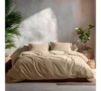 GAMUSI Ensemble de Housse de Couette pour Lit 80/90, Uni 100% Coton, Housse de Couette 150x220 cm et Taie d'Oreiller, Respirante, Douce, Couleur Pierre