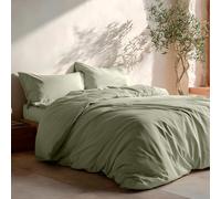 GAMUSI Ensemble de Parure de Lit 135/140, Uni 100% Coton, Housse de Couette 220x220 cm et 2 Taies d'oreiller, Respirant, Doux, Couleur Vert