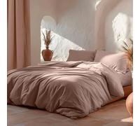 GAMUSI Ensemble de Parure de Lit 150/160, Uni 100% Coton, Housse de Couette 240x220 cm et 2 Taies d'Oreiller, Respirante, Douce, Couleur Rose Poudré