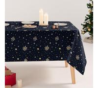 GAMUSI Nappe Anti-Taches de Noël en Coton imprimée rectangulaire Tissu Coton 160 x 300 cm Noir