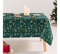 GAMUSI Nappe Anti-Taches de Noël en Coton imprimée rectangulaire Tissu Coton 160 x 300 cm Vert