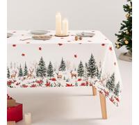 GAMUSI Nappe Anti-Taches de Noël Florale en Coton imprimé rectangulaire Tissu Coton 160 x 350 cm Rouge